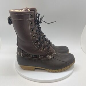 LL Bean Bean Boots Womens 6 Brown 10 in Leather Lined Shearling Duck Waterproof